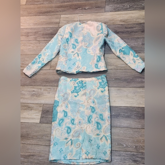 Anne Crimmins For Umi Collection Vintage Paisley Light Blue 2 Piece Skirt Set - Picture 6 of 10